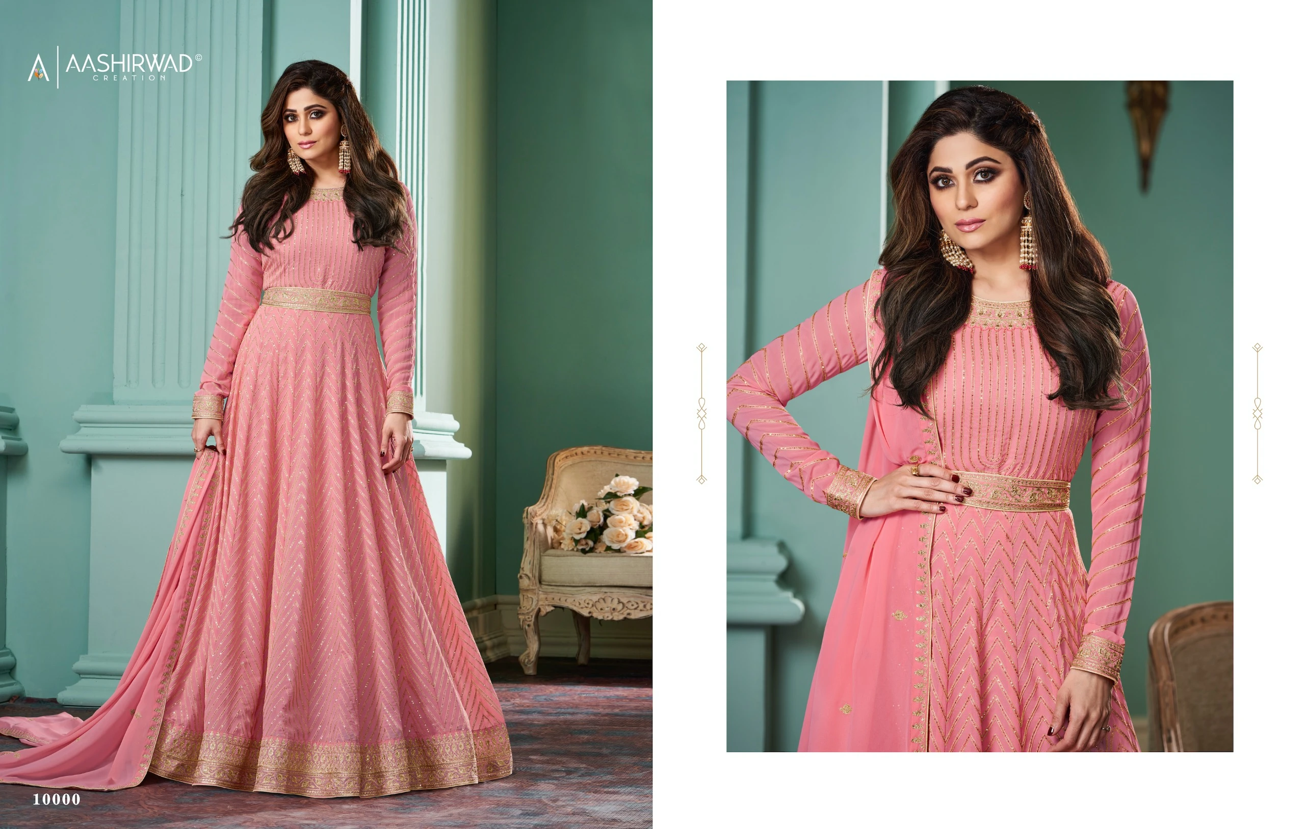Aashirwad Alizza Pestal Real Georgette Wholesale Designer Gown with Dupatta Catalog — Wholesale Kurtis, Aashirwad Creation wholesale from Surat - Gallery Image 3